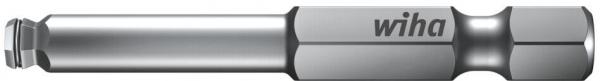 The image shows a silver screwdriver bit. It has a hexagonal shape, a smooth surface, and bears the imprint "wiha" on the side. The bit is designed for precise work.