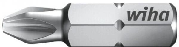 The image shows a silver screwdriver bit with a special shape at the end suitable for Phillips screws. It has the inscription "wiha".