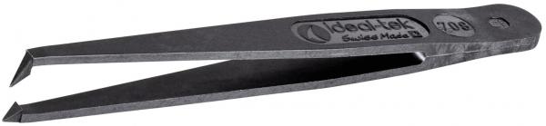 The image shows a black tweezer. It has a narrow, slightly curved shape with two pointed ends suitable for gripping small objects.