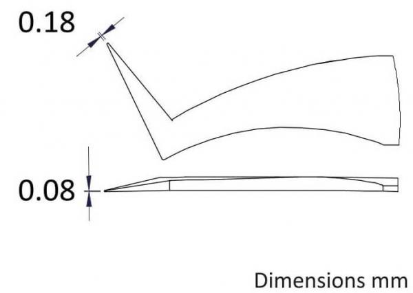 The image displays technical drawings with two profiles. The dimensions are given in millimeters: a height of 0.18 mm and a thickness of 0.08 mm.