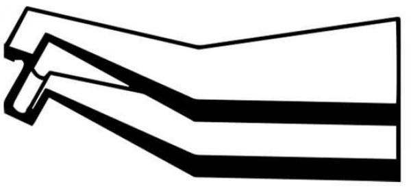 Das Bild zeigt eine stilisierte Darstellung eines Schläuches oder Rohres mit einer geknickten Form. Es ist in zwei Farben, Schwarz und Weiß, gehalten und zeigt mehrere parallele Linien.