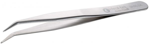 The image shows an elegant, pointed tweezer made of stainless steel. It has two long, narrow gripping arms that converge at one end. The surface is smooth and shiny.