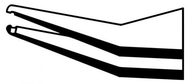 The image shows a black silhouette of a pair of pliers with two long, narrow arms that are slightly curved at one end. The pliers have a flat, wide base.