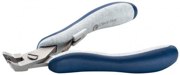 The image shows a nail clipper with blue, rubberized handles. The blades are made of metal and appear sharp, ideal for trimming nails. The clipper is handy and ergonomic.
