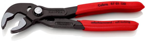 The image shows a branched pliers with long, red handles. The plier heads are black and have a textured edge to grip various objects.