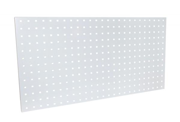 Das Bild zeigt eine rechteckige weiße Platte mit gleichmäßig verteilten kleinen quadratischen Öffnungen. Die Oberfläche ist glatt und hell, die Löcher sind regelmäßig angeordnet.