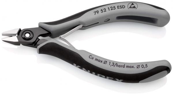 The image shows a pair of pliers with a red body and gray rubber grips. The pliers have sharp, metallic blades for cutting. They are ergonomically shaped and appear sturdy.