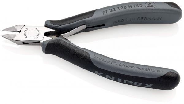 The image shows a compact pair of pliers with gray rubberized handles and a shiny cutting edge. It is specifically designed for precise cutting, ideal for craftwork.