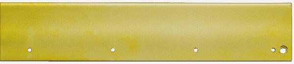 The image displays an elongated, yellowish metal part with several round holes at regular intervals. It has a smooth surface and a simple, straight shape.