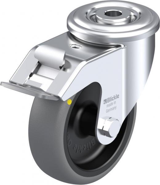 The image displays a single, metallic roller system. The roller is gray and round, with a silver bracket. At the top, there is a hole for mounting, next to a small spring.