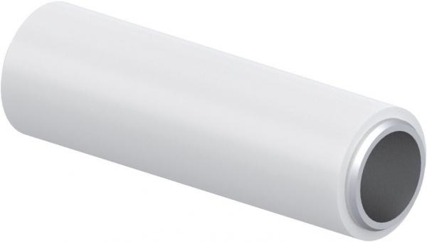 The image shows a white, cylindrical plastic tube. It is smooth and has a silver edge on one side, making the interior appear hollow.