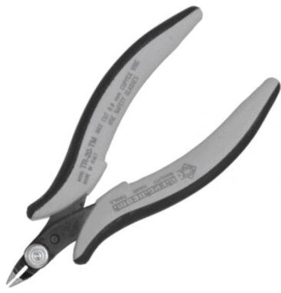 The image shows a pair of pliers with long, curved handles. The handles are gray and have a non-slip surface. The cutting edge is narrow and pointed, suitable for cutting wire.