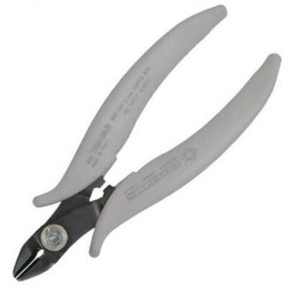 The image shows a pair of pliers with a gray, ergonomic handle and a sharp, metallic cutting edge. The pliers appear to be suitable for precise cutting of wire or similar material.