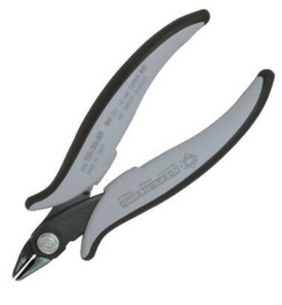 Das Bild zeigt eine Zange mit ergonomischen, grauen Gummigriffen und einer metallischen Schneide. Sie ist handlich und eignet sich zum Schneiden von dünnen Materialien.