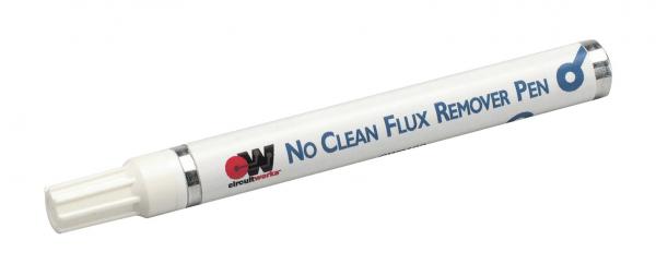 The image shows a white marker with a broad tip. On the surface, it reads "No Clean Flux Remover Pen" and features a logo in red. The pen is used for cleaning flux.