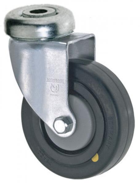 The image shows a wheel with a silver metal casing and a black rubber tire. It has a central mounting screw and is suitable for rolling furniture or appliances.