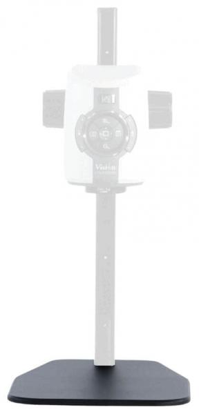 The image shows a device on a stable, rectangular base. Attached to a vertical rod is a screen holder that displays a round control.