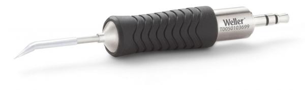 The image shows a handy tool with a non-slip, black handle and a metallic tip that is slightly curved. It is presumably used for soldering or repairing.