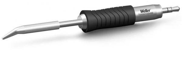 The image shows a soldering iron with a long, pointed metal tip. The handle is non-slip and black, with a textured surface for better grip.