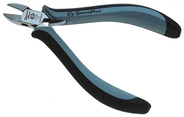 Das Bild zeigt eine Zange mit einem metallischen Kopf und ergonomischen Griffen in Blau und Schwarz. Sie ist handlich und leicht, geeignet für präzise Schneidarbeiten.