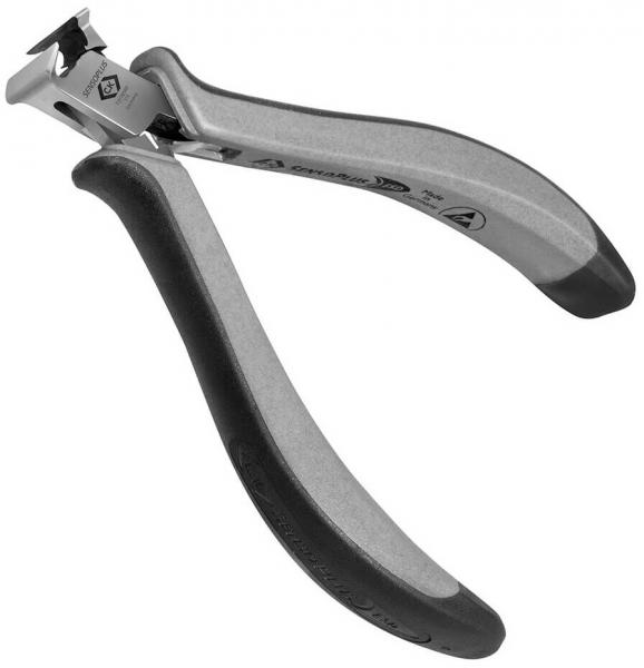 The image shows a nail clipper pliers. It has ergonomically shaped handles, which are partially rubberized, and a sharp blade for easy cutting of nails.