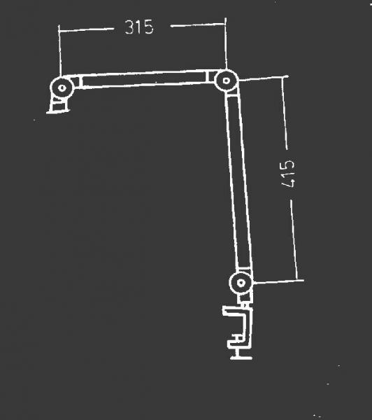The image shows a technical drawing of an arm with three joints. The structures are depicted in a simple design with dimensions of 315 mm and 415 mm.