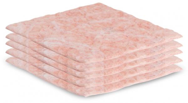 The image displays a stacked row of thin, rectangular, pink-white cloths or materials. They are lightweight, soft, and appear to be hygienic or suitable for single use.