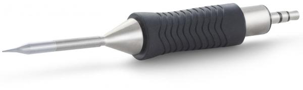 The image shows a tool that has a sharp metal tip on one end. The handle is non-slip, black with embossed lines, and it ends in a narrow connection.