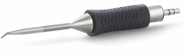 Das Bild zeigt ein Werkzeug mit einem langen, spitzen, metallischen Ende und einem ergonomischen, gummierten Griff. Der Griff hat eine strukturierte Oberfläche für besseren Halt.