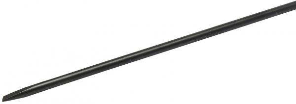 The image shows a long, slender, black metal rod. It is tapered at one end and has a uniform, straight shape. The rod appears sturdy and stable.