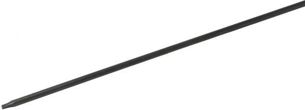 The image shows a long, thin screwdriver with a flat, pointed blade. It is made of metal, dark-colored, and has a straight shape without a handle.