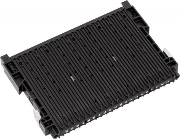 The image displays a black, rectangular component with many vertical grooves. There are brackets on the sides. It appears to be a technical part, possibly for electronic devices.