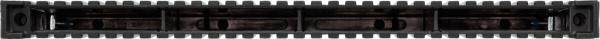 The picture shows a long, black object with a serrated edge. It has several narrow openings at regular intervals and is rectangular in shape.