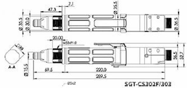 Das Bild zeigt technische Zeichnungen eines mechanischen Bauteils. Es sind mehrere Ansichten dargestellt, inklusive Maßangaben und Linien, die die Form und Dimensionen verdeutlichen.