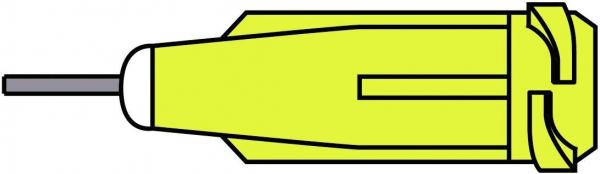 The image shows a screwdriver with a yellow handle and a metallic tip. The handle is ergonomically designed and has a slim, elongated shape.