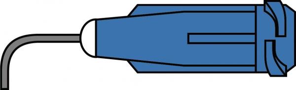 The image shows a blue screwdriver with a long, slender blade. The handle is wide and ergonomic, while the blade is visible on the right side.