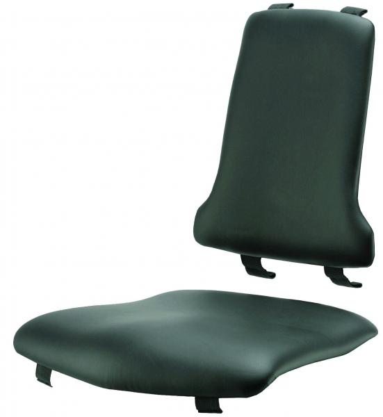 The image shows a black chair cushion seat with a separate backrest cushion. Both parts have a curved shape and smooth surfaces.