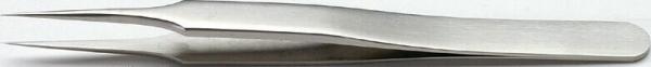 The image shows a silver fork with two sharp tines. It has a curved shape that tapers in the middle and is made of shiny material.