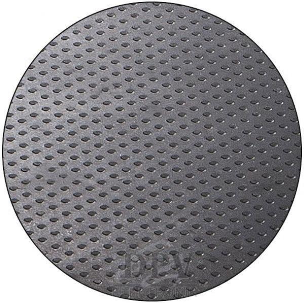 Das Bild zeigt eine runde, graue Metallplatte mit vielen kleinen, runden Vertiefungen (Noppen), die gleichmäßig verteilt sind. Die Oberfläche wirkt rau und strukturiert.