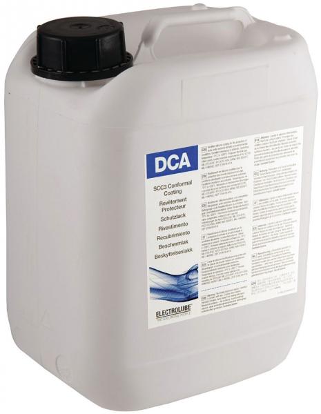 It is a rectangular, white plastic canister with a black screw cap on top. On the side, there is a label with green and blue lettering.