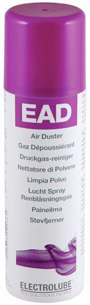 The image shows a spray can with a purple lid and white lettering. It reads "EAD" along with various languages describing its use as an air freshener for devices.