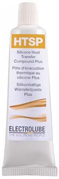 The image shows a tube of silicone-based thermal paste. The tube has a white and gray packaging with orange lettering. Below it is the name "Electrolube".