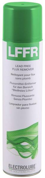 The image shows a spray can with a green lid. The can has a white surface with the imprint "LFFR" and information on its use as a lead-free cleaner.