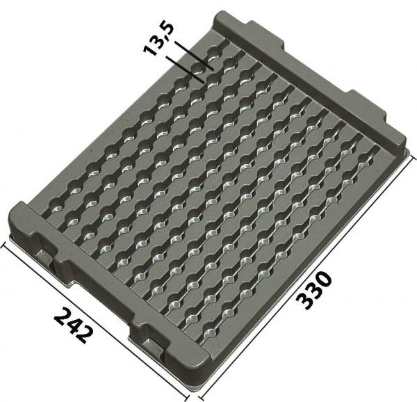The image shows a rectangular, gray mat with a wavy, textured surface. Dimensions are provided on the sides: 242 mm and 330 mm. A measurement of 13.5 mm is also noted.