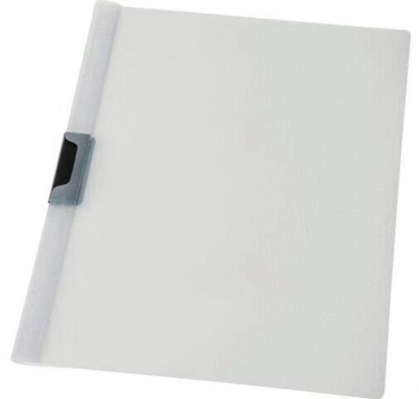 The image shows a transparent, simple folder sleeve. It has a solid closure on one side, which is attached in the middle. The sleeve is smooth and slightly flexible.