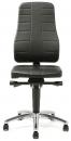 Preview: The image shows a black office chair with a high, straight backrest and a padded seat. The chair has five casters and an adjustable base.