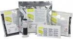 Preview: The image displays multiple products in silver packaging with yellow labels. There are various substances or materials, accompanied by a syringe and a white box containing instructions.