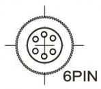 Preview: Das Bild zeigt einen runden Stecker mit sechs Pins in der Mitte. Um den Stecker verläuft ein gewellter Rand. Unterhalb steht die Beschriftung ?6PIN?.