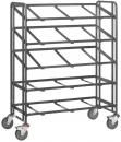 Preview: The image shows a square, open shelf with five shelves. It features a metal frame structure, is black, and stands on four casters that facilitate moving.