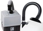 Preview: The image displays a gray device with a rounded lid and a hose that curves upward in an arch-like shape. The hose features a wide, open nozzle.